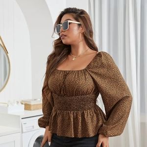 Leopard Print Lantern Sleeve Top
